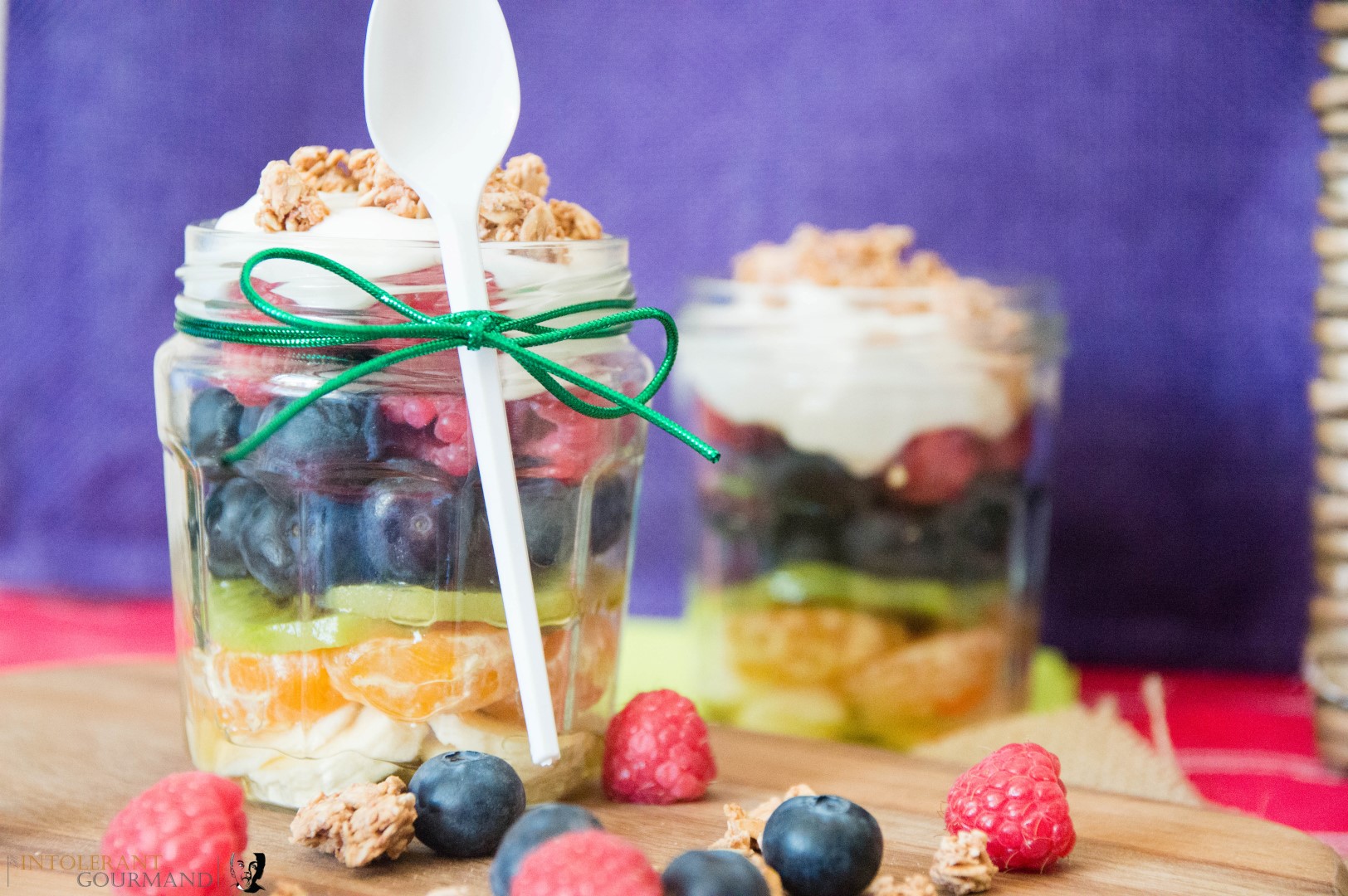 Rainbow Fruit Salad - naturally top14 allergen free, and bursting with flavour! We've teamed these delicious fruits with a dairy-free creme fraiche topping, along with gluten-free granola. Perfect for a #freefrompicnic www.intolerantgourmand.com