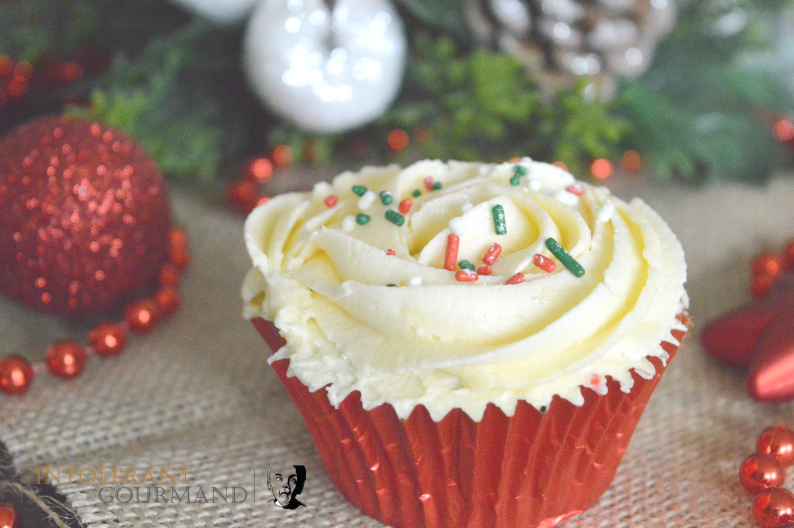 Simple Mince Pie Cupcakes - a delicious new take on the classic cupcake, given a festive twist! Quick and simple to make and dairy-free, gluten-free, wheat-free, egg-free, nut-free and more and still super tasty! www.intolerantgourmand.com