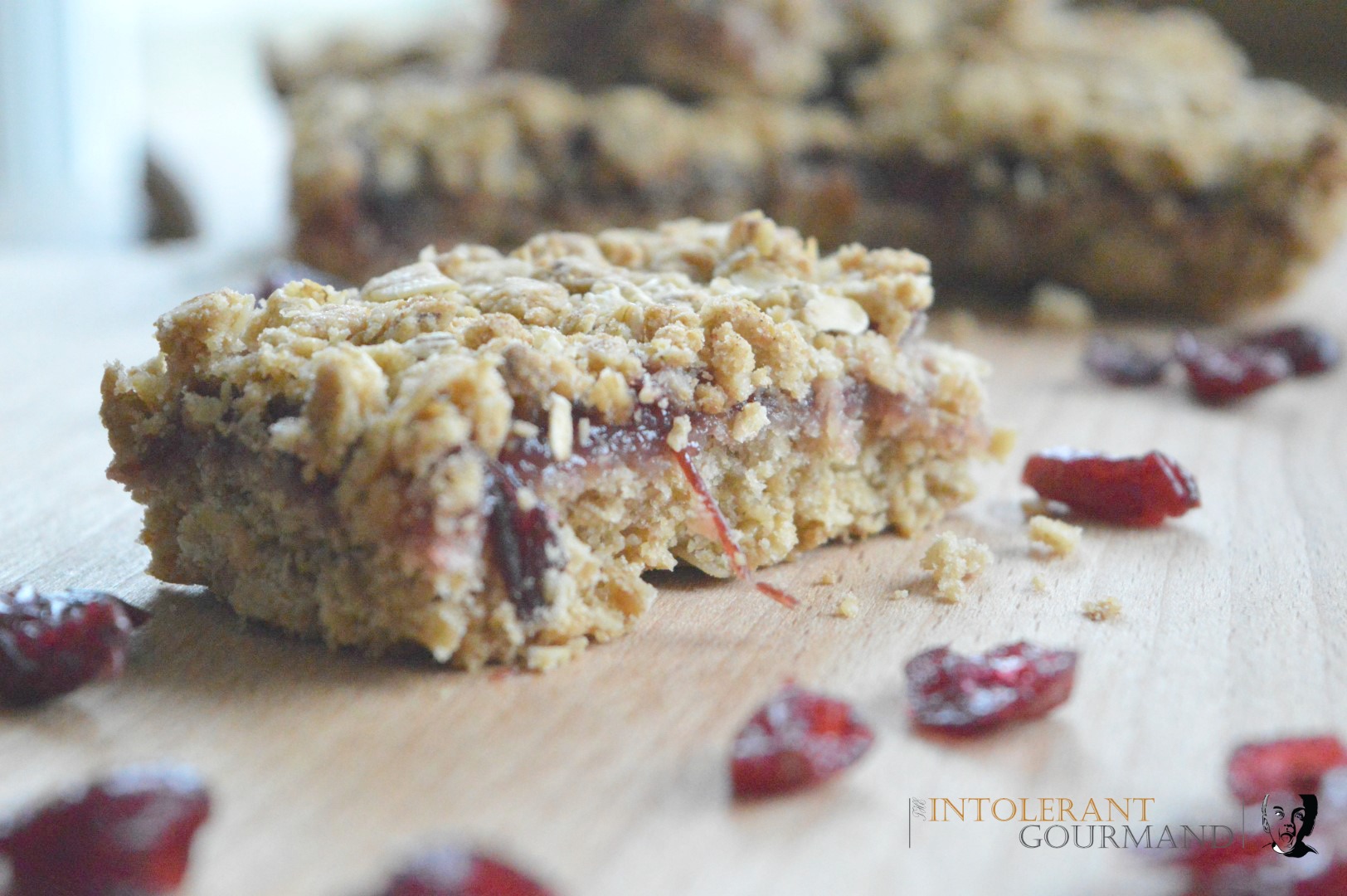 Cranberry Crumble Bar - vegan, gluten-free, nut-free and bursting with flavour! A simple, quick and easy to make treat! www.intolerantgourmand.com