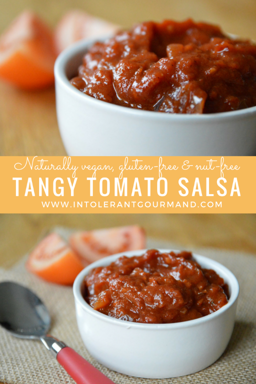 Tangy Tomato Salsa - a delicious and versatile dip that can be used simply as a dip, or for pizza, lasagne, bolognese and more! www.intolerantgourmand.com