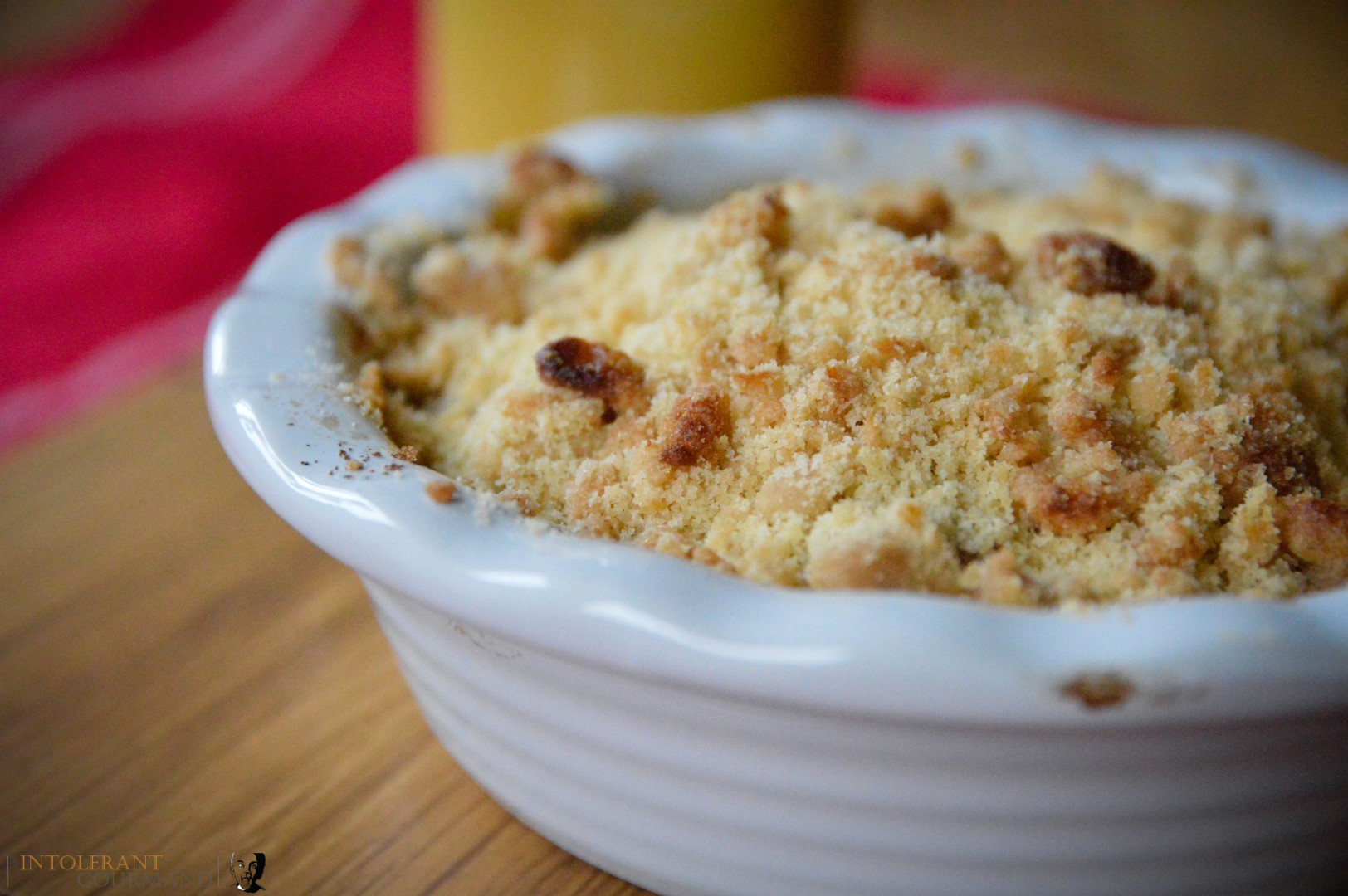 The best ever Gluten free & Dairy free Apple Crumble created for the Speciality Fine Food Fair! A delicious partnership of apple with a hint of mixed spice, covered with a shortbread inspired crumble topping! The perfect comfort food, especially when paired with dairy-free custard or cream! www.intolerantgourmand.com