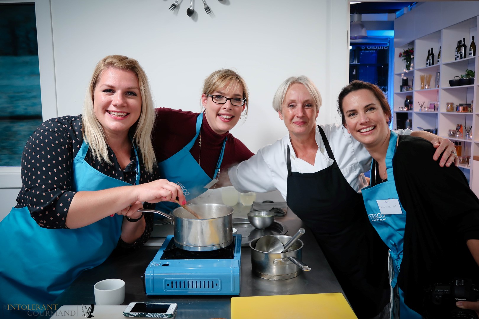 Tesco Lactose Free Cooking Event - an evening of delicious lactose free and gluten-free food, cooking alongside the fab Lesley Waters and hosted by Tesco! Imagine canapes, deliciously creamy pea risotto and then an amazng tiramisu! www.intolerantgourmand.com