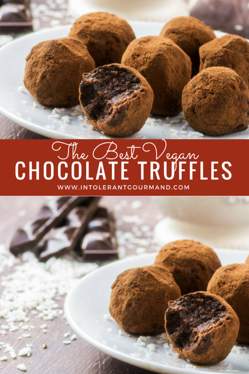 Vegan Chocolate Truffles - decadent truffles, made with dairy-free chocolate and coconut for the ultimate Valentines Day indulgence. Simply make just because, or for a last minute present! www.intolerantgourmand.com